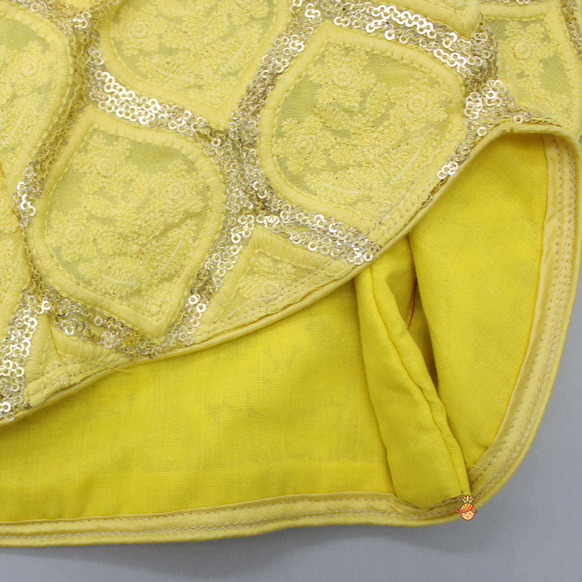 Pre Order: Yellow Chikankari Embroidered Halter Neck Crop Top With Lehenga And Dupatta