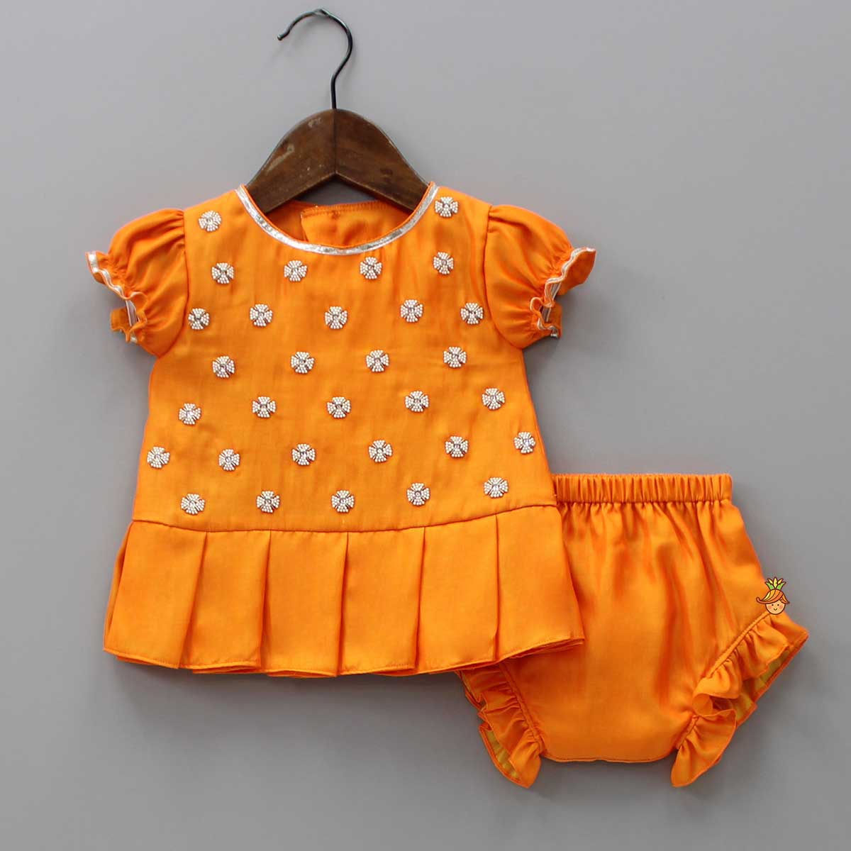 Pre Order: Embroidered Yoke Orange Top And Bloomer