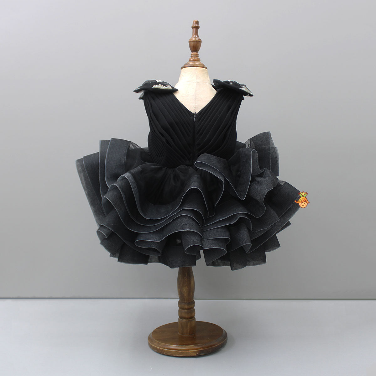 Pre Order: Multicolour Ruffle Net Black Dress