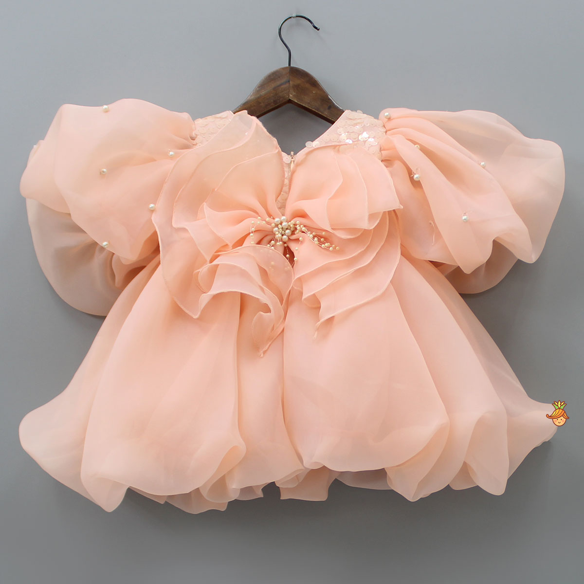 Pre Order: Flower Adorned Organza Peach Dress