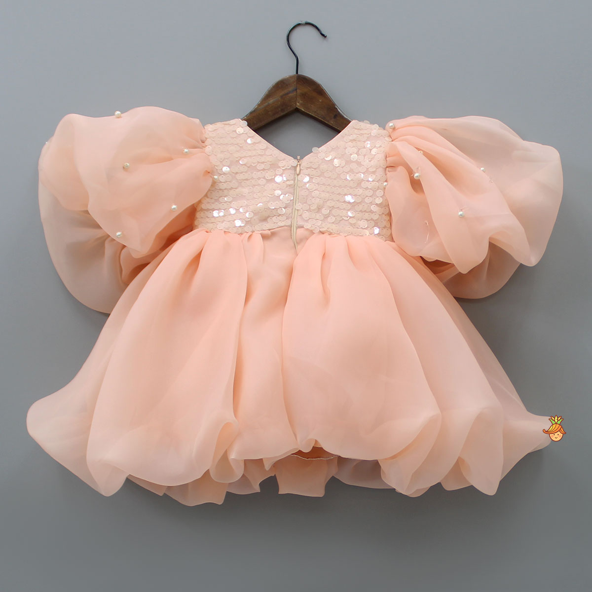 Pre Order: Flower Adorned Organza Peach Dress