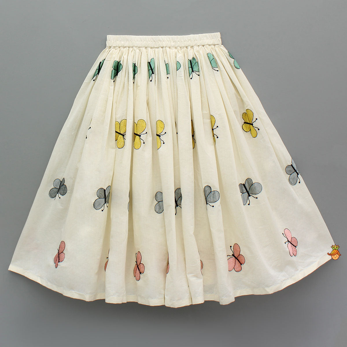 Pre Order: Butterfly Embroidered Strappy Yellow Top And Flared Lehenga