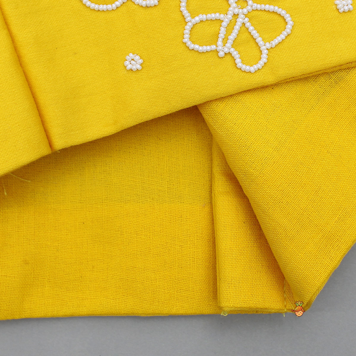 Pre Order: Butterfly Embroidered Strappy Yellow Top And Flared Lehenga