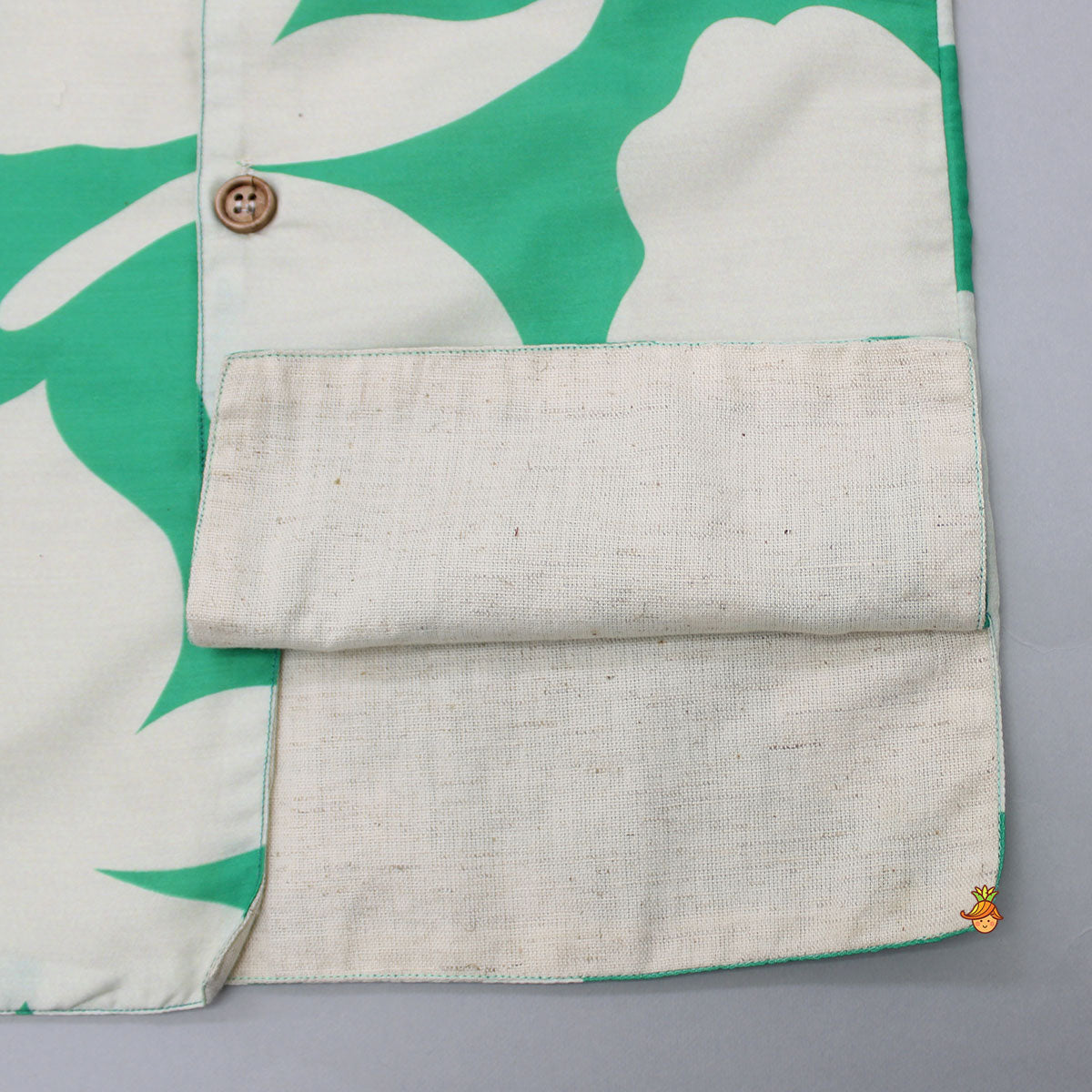 Pre Order: Off White Kurta With Green Printed Jacket And Pyjama