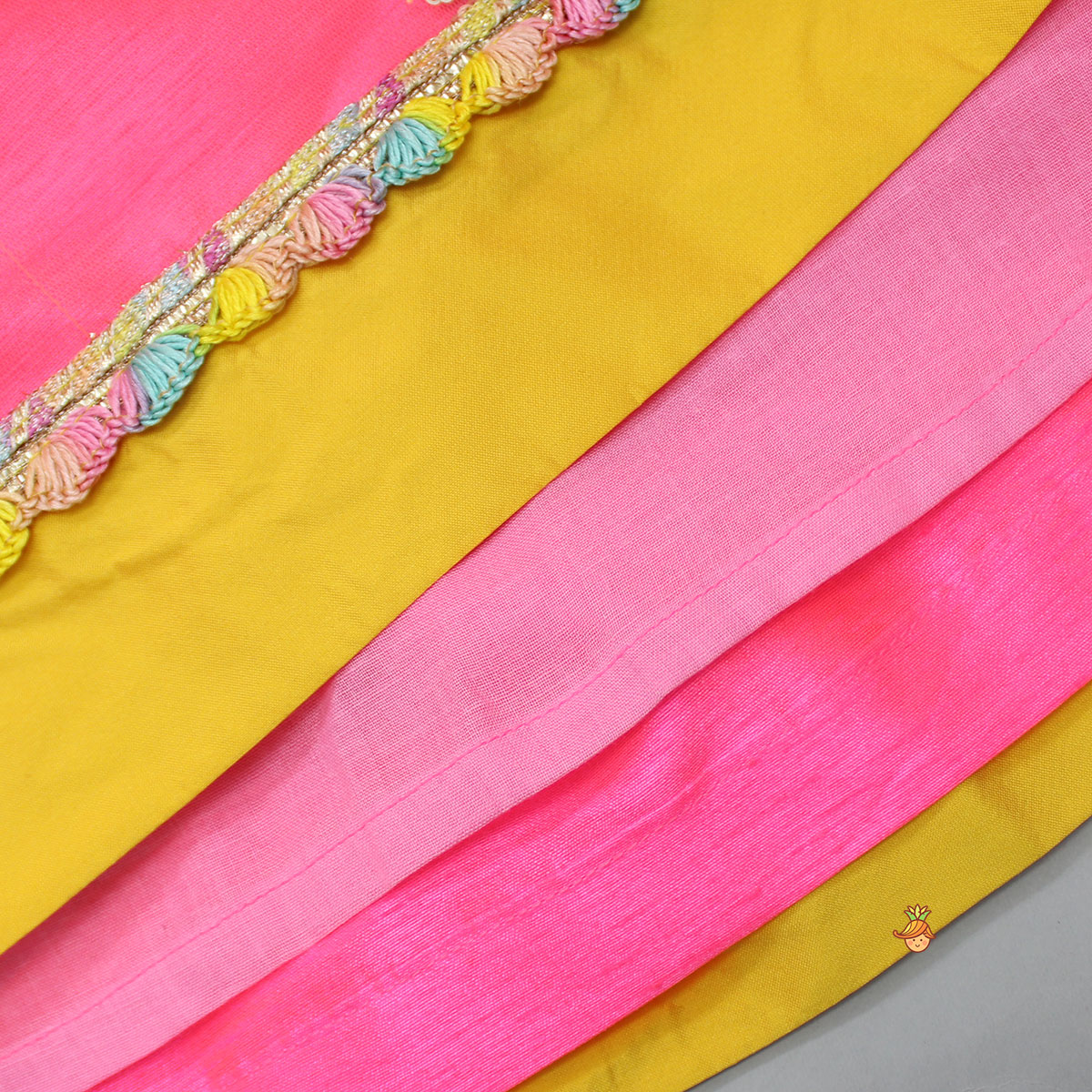 Pre Order: Embroidered One Shoulder Yellow Top With Pink Lehenga