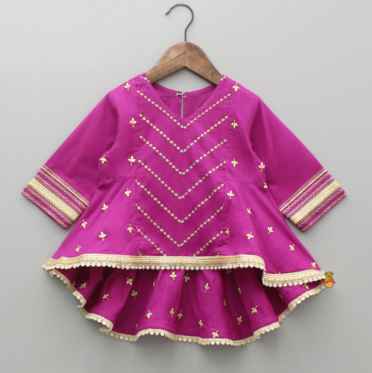 Purple Embroidered High Low Kurti With Pant