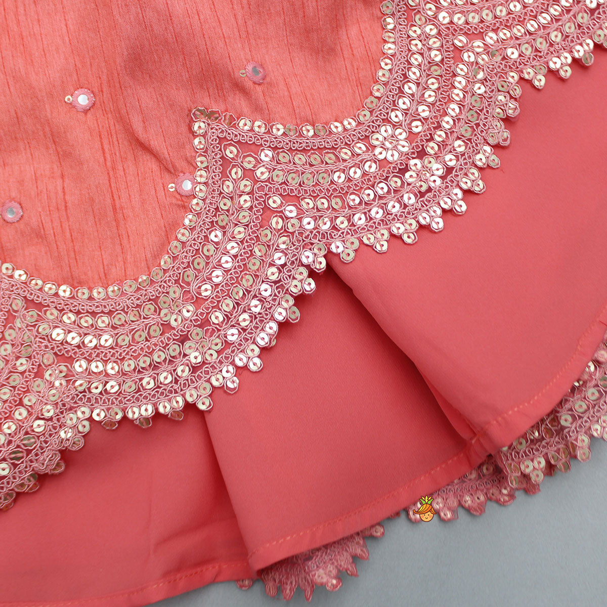 Floral Thread Embroidered Halter Neck Top And Peach Lehenga