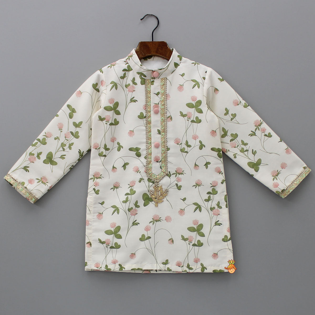 Pre Order: Floral Printed Kurta With Off White Pyjama