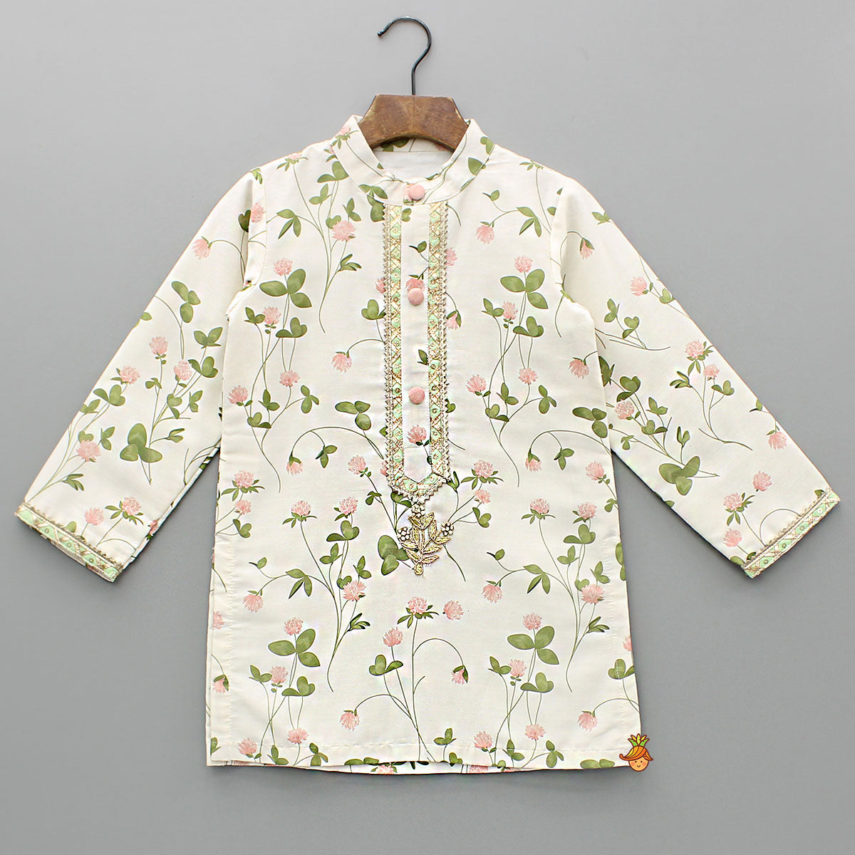 Pre Order: Floral Printed Kurta With Off White Pyjama