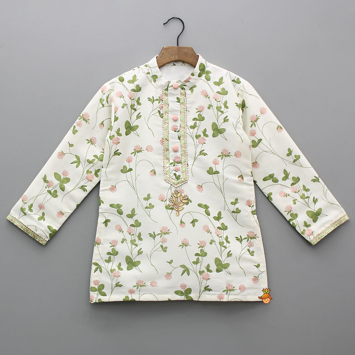 Pre Order: Floral Printed Kurta With Off White Pyjama