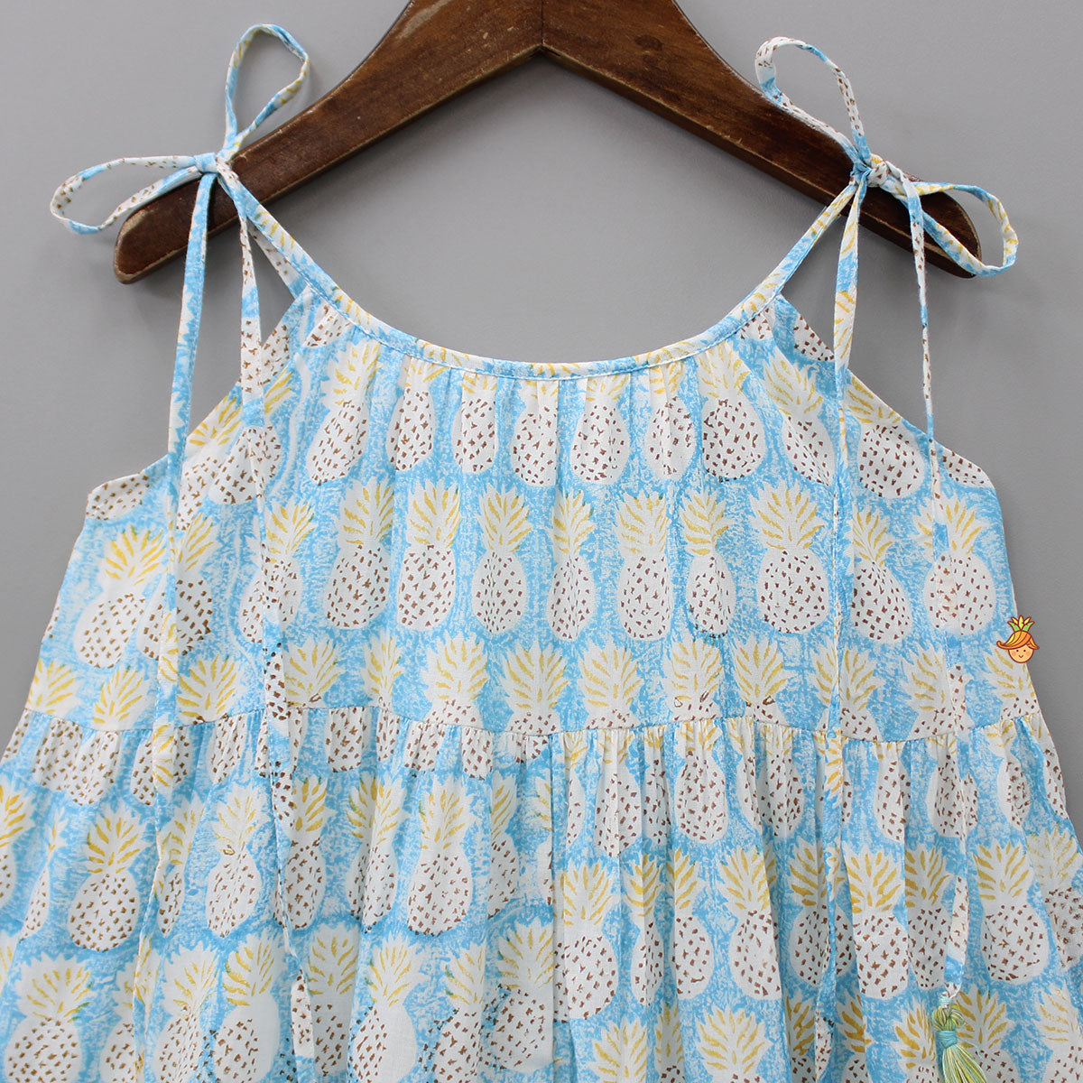 Pre Order: Pineapple Printed Tie Up Straps Flared Dress