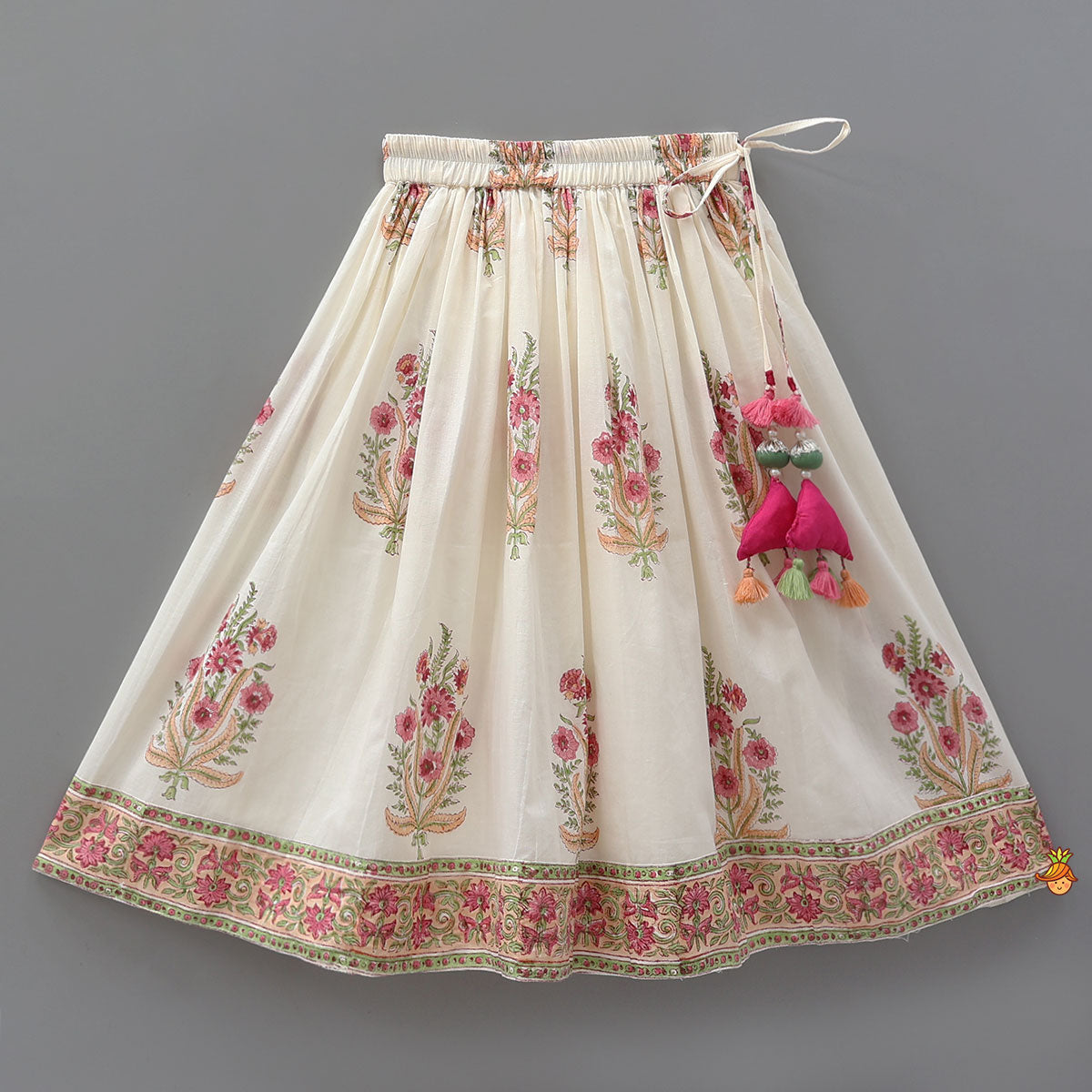 Pre Order: Floral Printed Stylish Front Cut Kurti And Lehenga