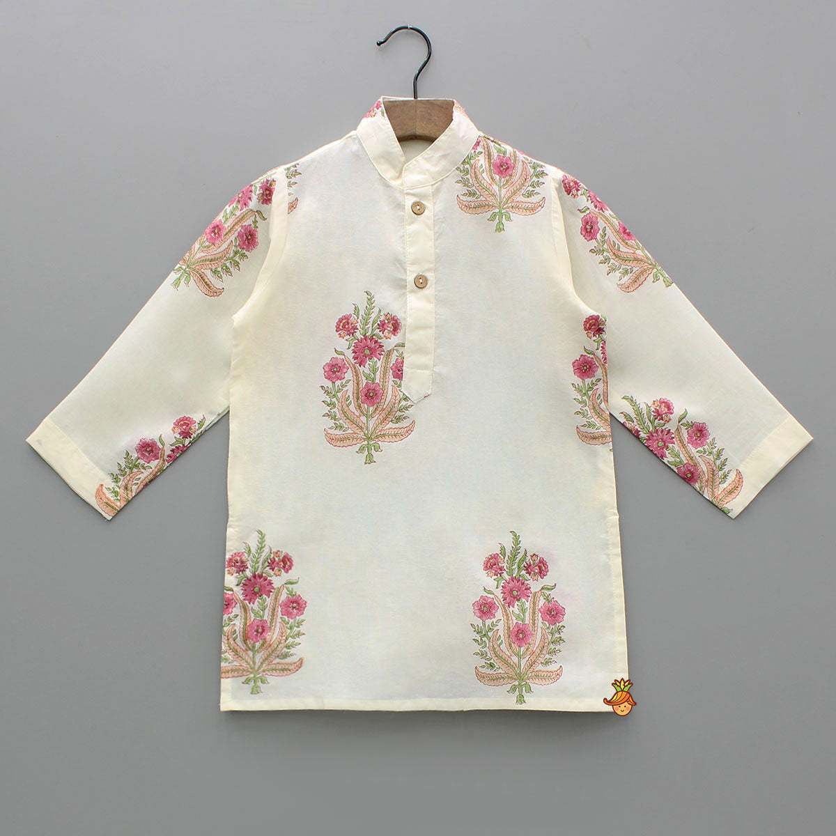 Pre Order: Floral Printed Kurta With Handworked Jacket And Dhoti.