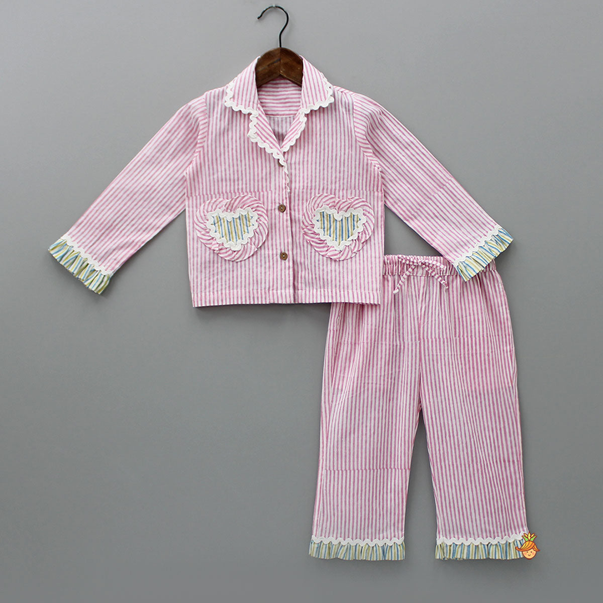 Pre Order: Notch Collar Stripe Printed Top And Pyjama