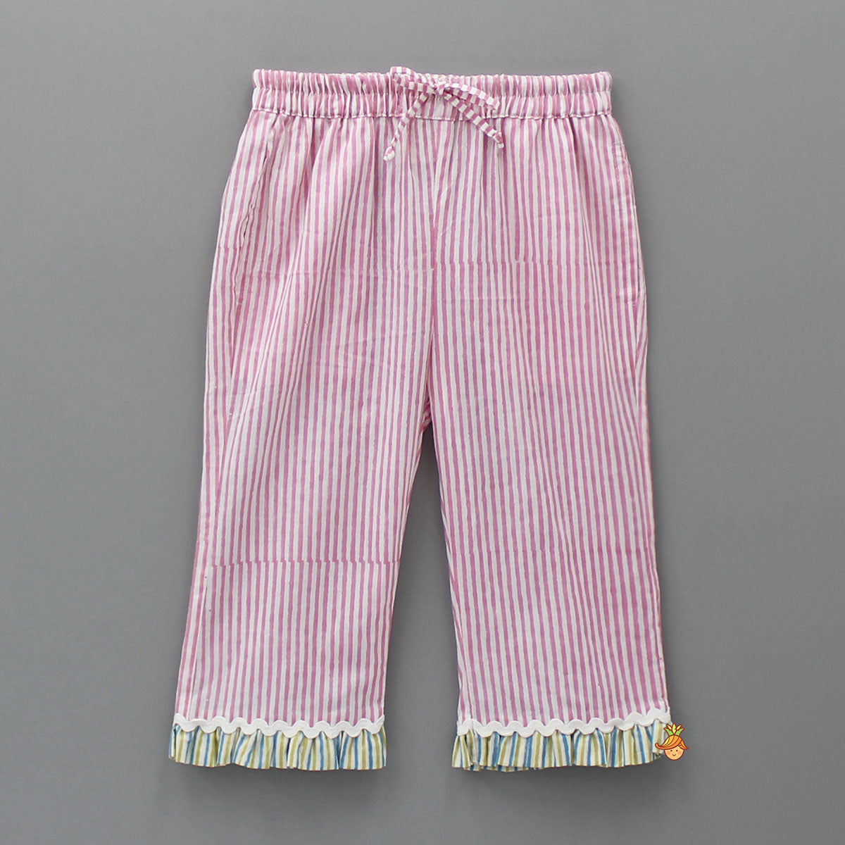 Pre Order: Notch Collar Stripe Printed Top And Pyjama