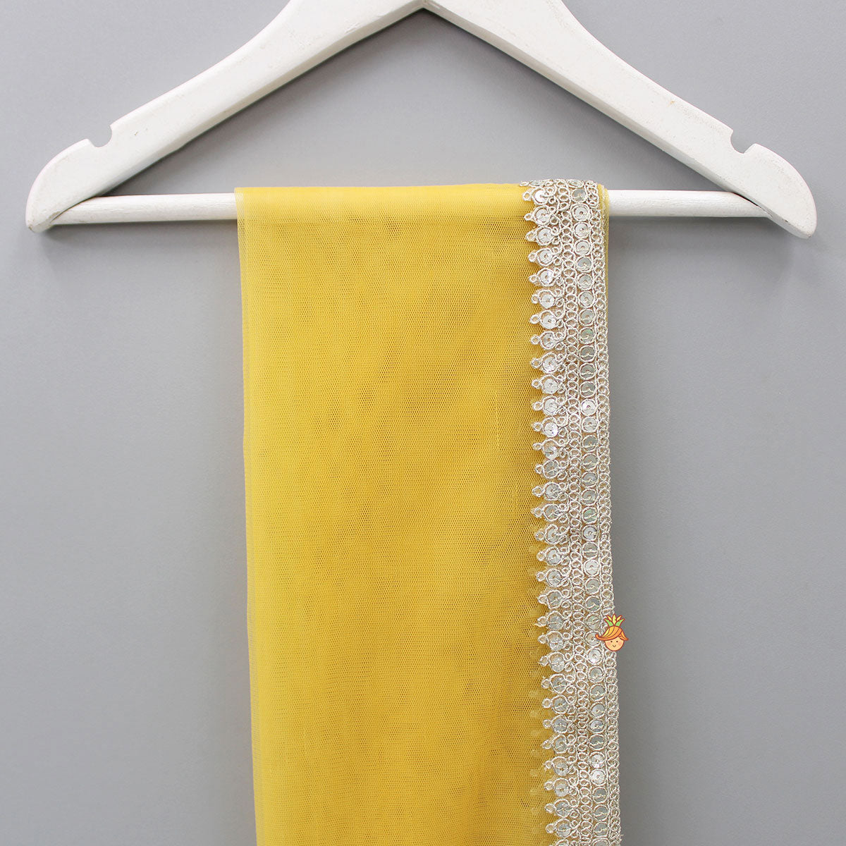 Net Sequin Lace Work Yellow Dupatta