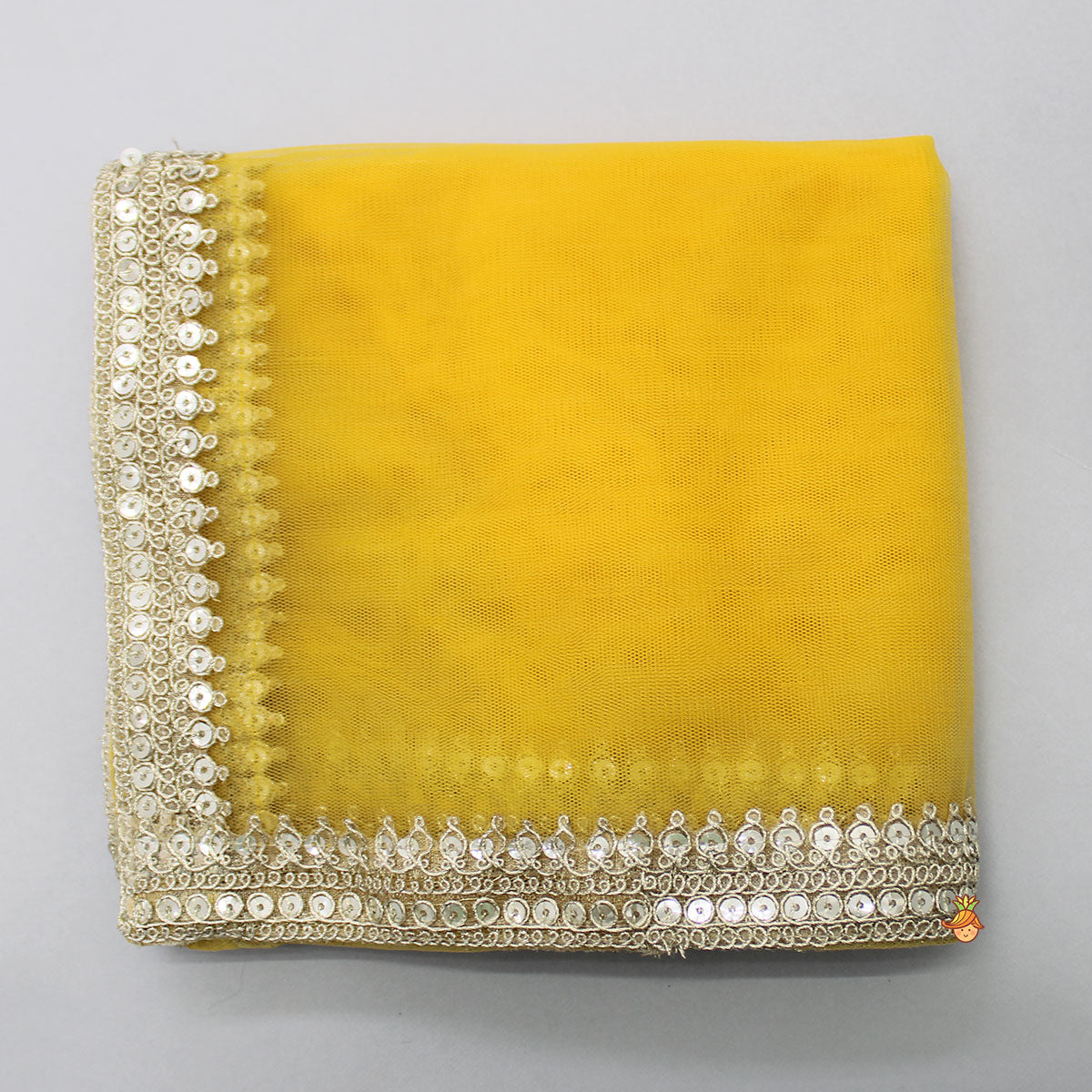 Net Sequin Lace Work Yellow Dupatta