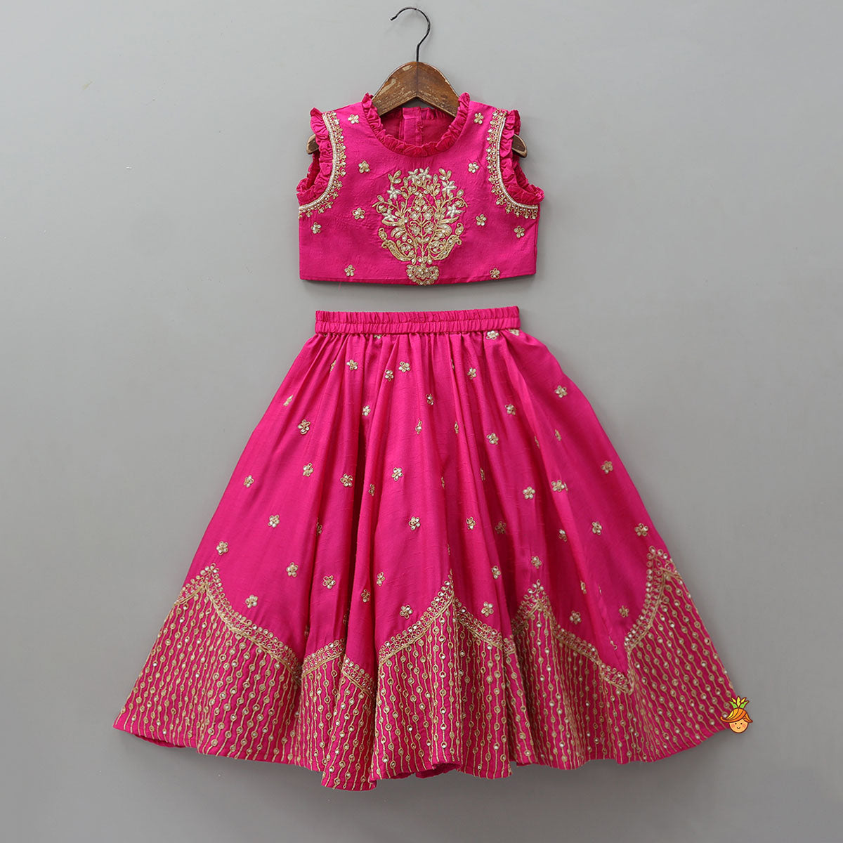 Pre Order: Sequin Embroidered Pink Top And Lehenga With Matching Net Dupatta