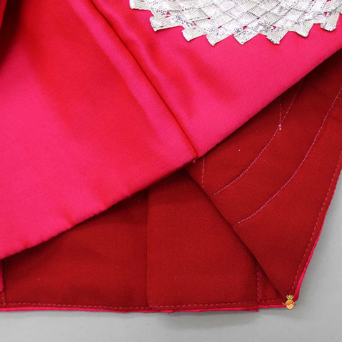 Pre Order: Gota Lacework Detail Top And Multicolour Printed Lehenga With Net Dupatta