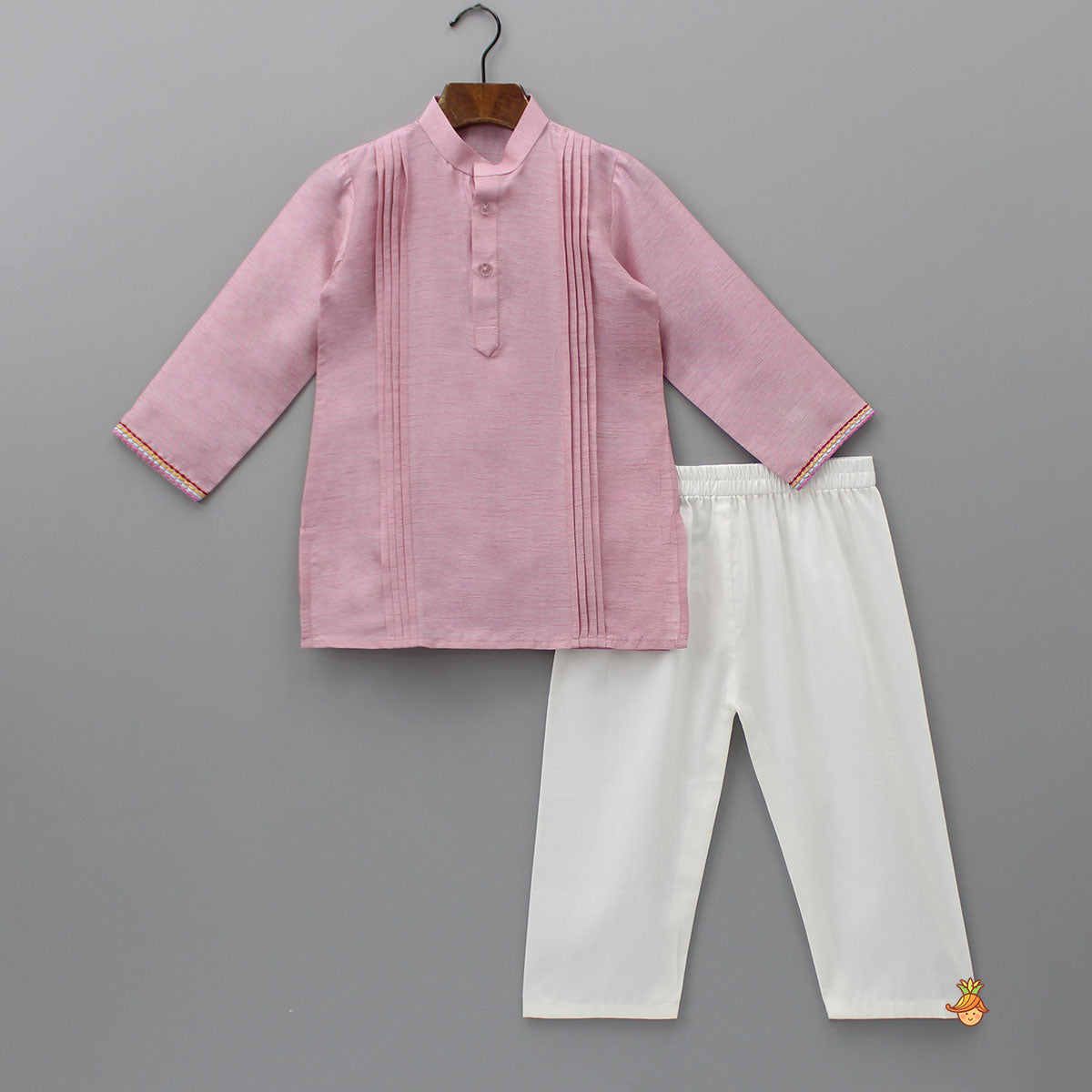 Pre Order: Purple Pintuck Kurta And Thread Embroidered Jacket With Pyjama