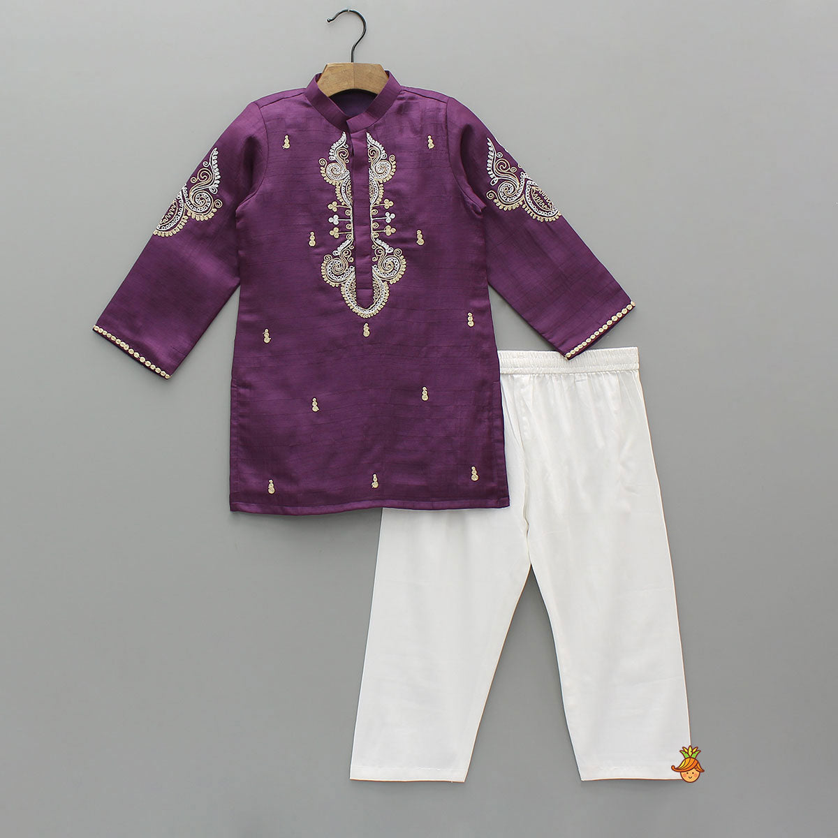 Pre Order: Purple Kurta With Dori Embroidery And Pyjama