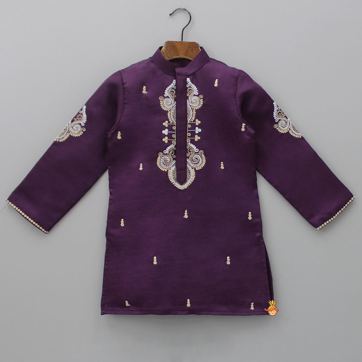 Pre Order: Purple Kurta With Dori Embroidery And Pyjama