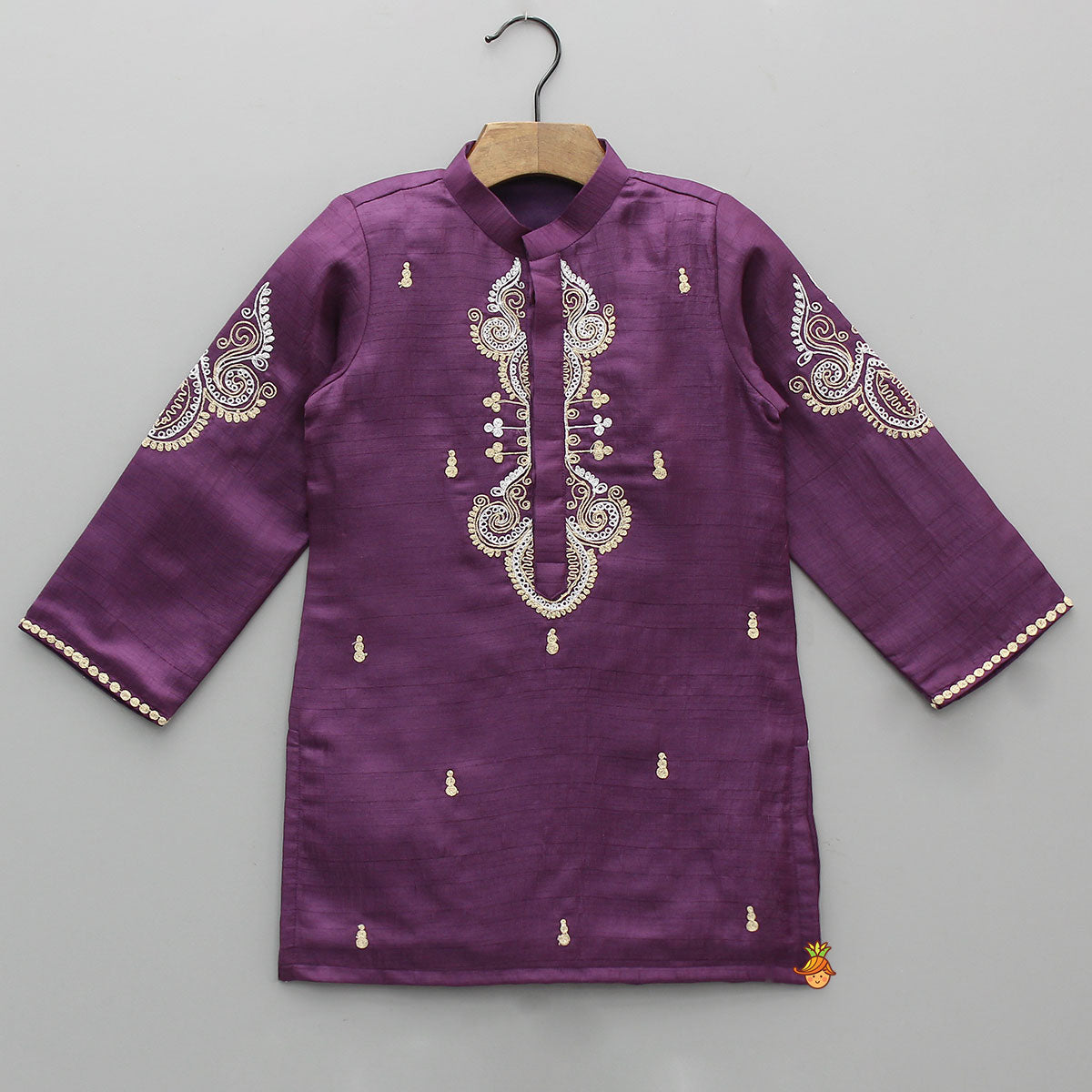 Pre Order: Purple Kurta With Dori Embroidery And Pyjama