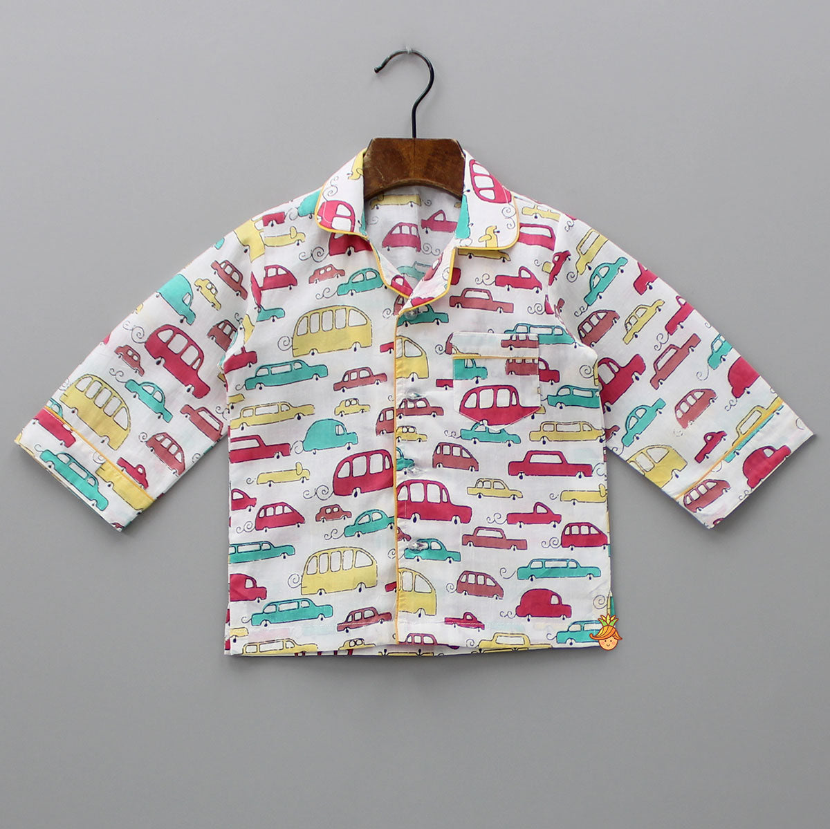 Multicoloured Car Printed Notch Collar Sleepwear