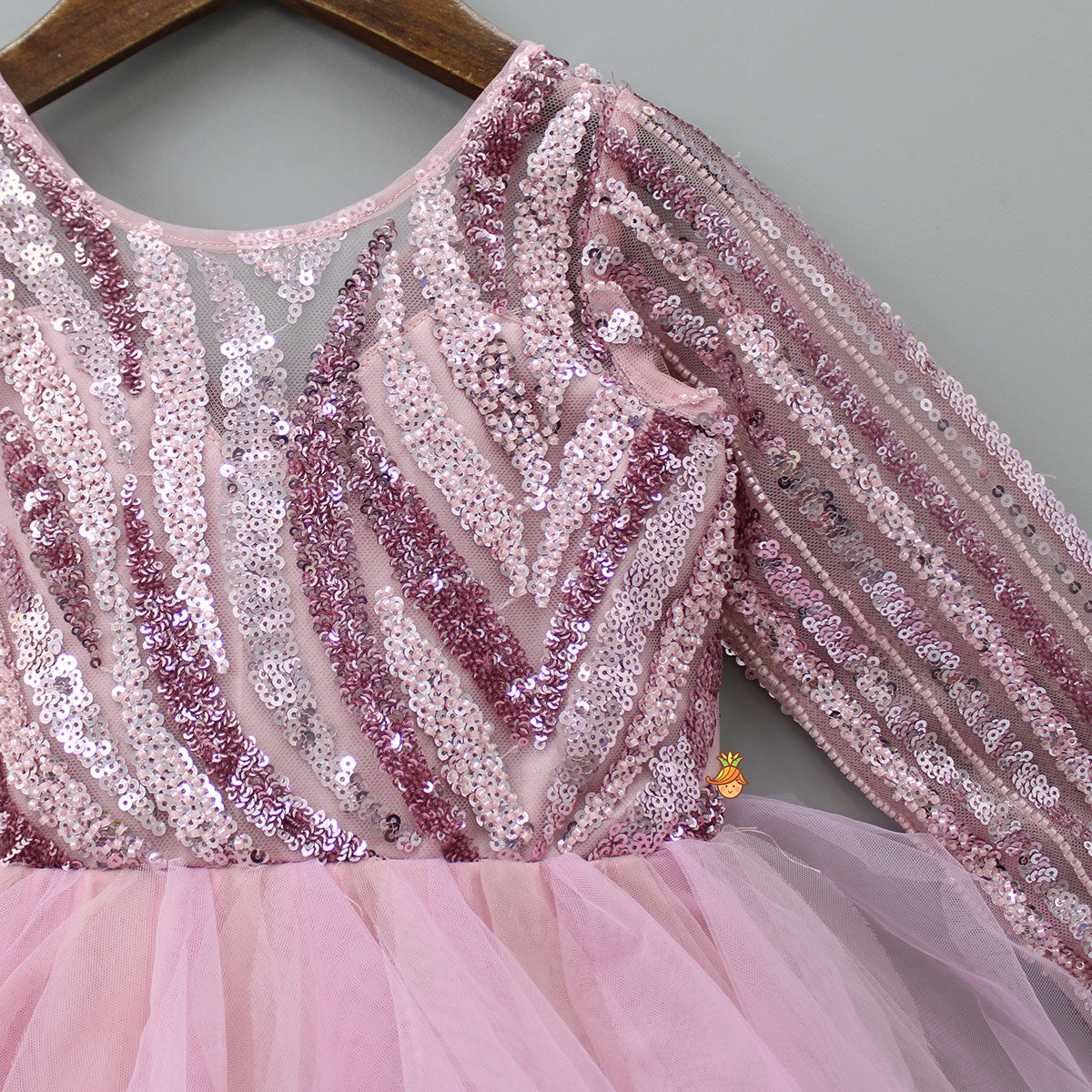 Pre Order: Sequin Detail Asymmetric Layered Pink Net Dress