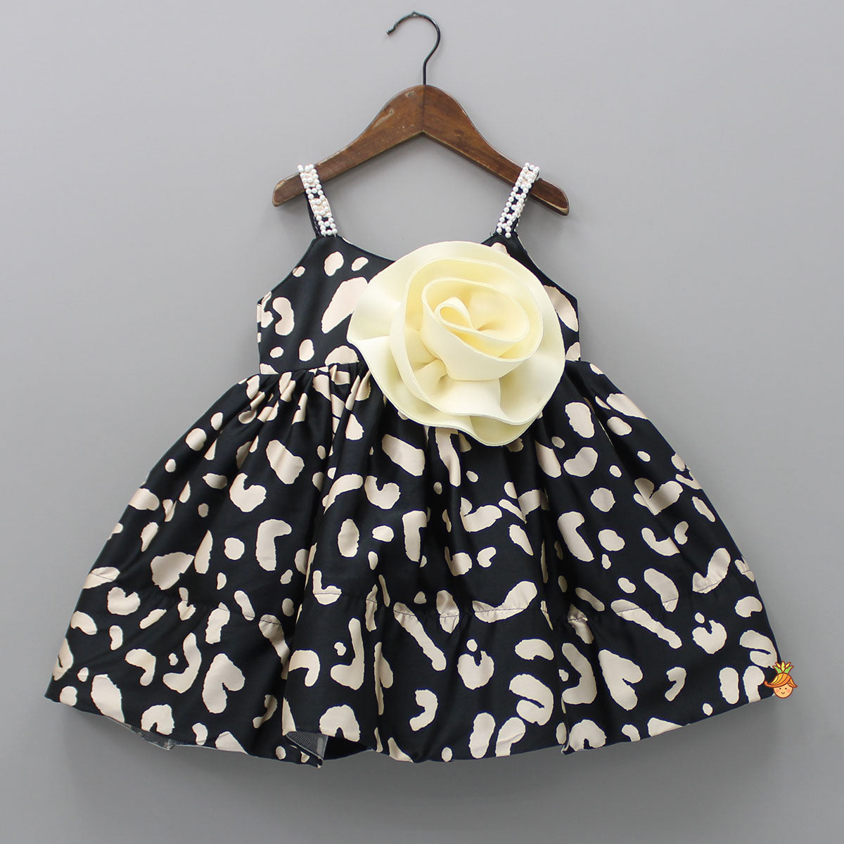 Pre Order: Flower Enhanced Strappy Flared Dress With Detachable Bow
