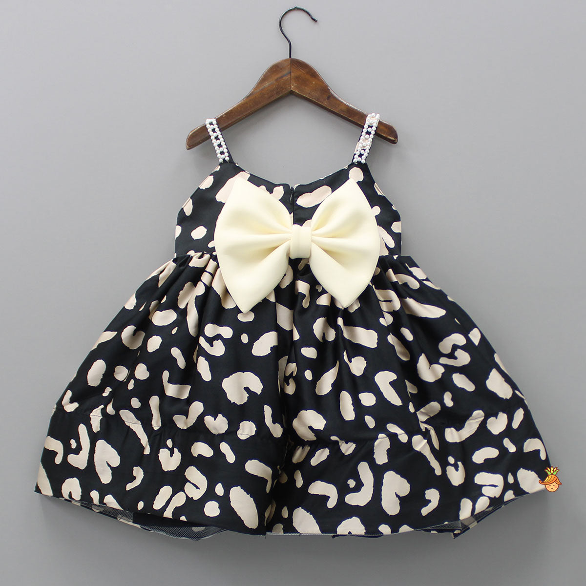 Pre Order: Flower Enhanced Strappy Flared Dress With Detachable Bow
