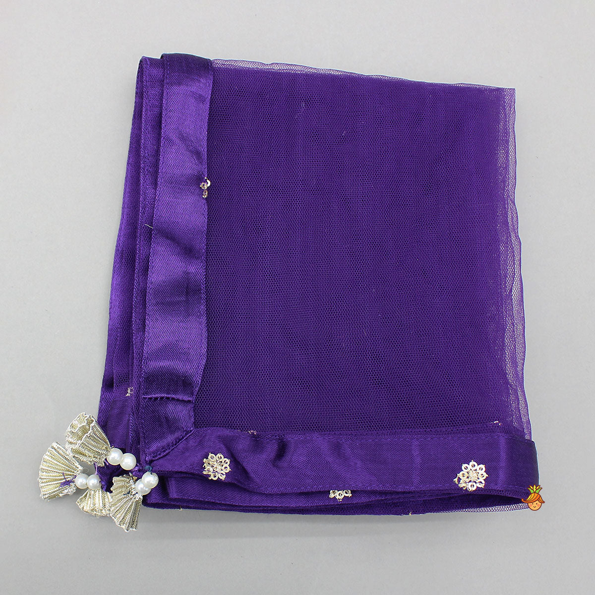 Pre Order: Sequin Embroidered Purple Top And Lehenga With Matching Net Dupatta