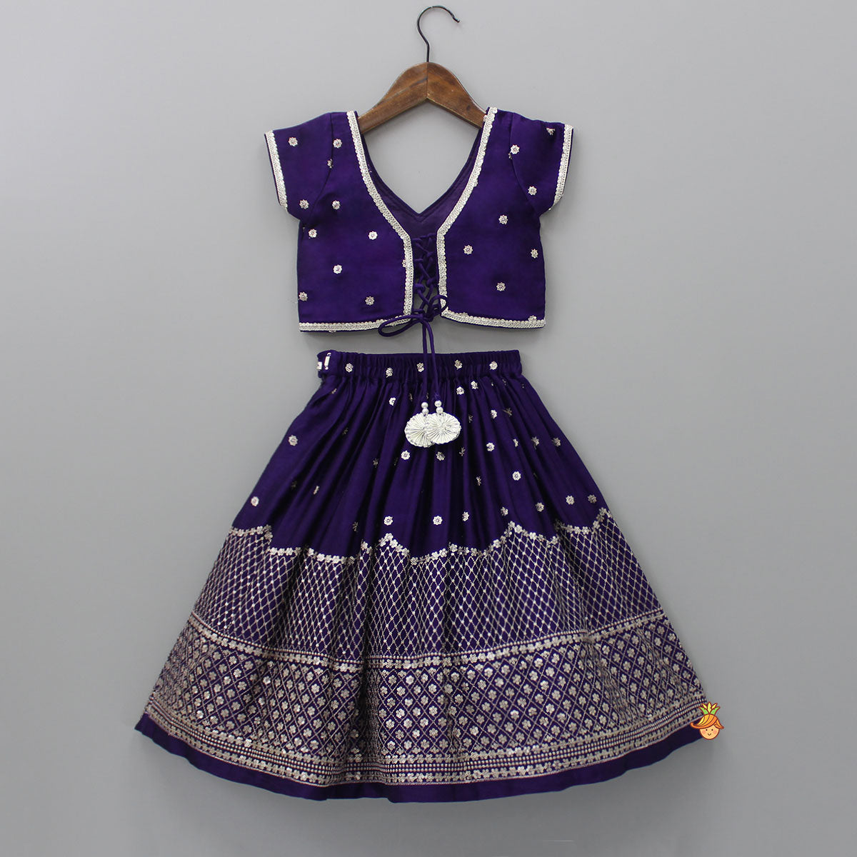 Pre Order: Sequin Embroidered Purple Top And Lehenga With Matching Net Dupatta