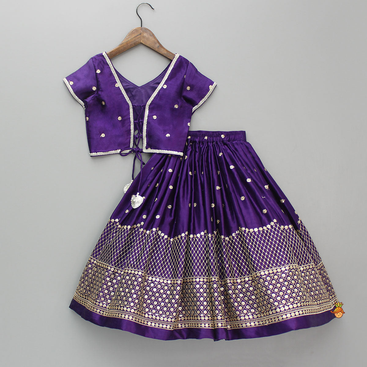 Pre Order: Sequin Embroidered Purple Top And Lehenga With Matching Net Dupatta