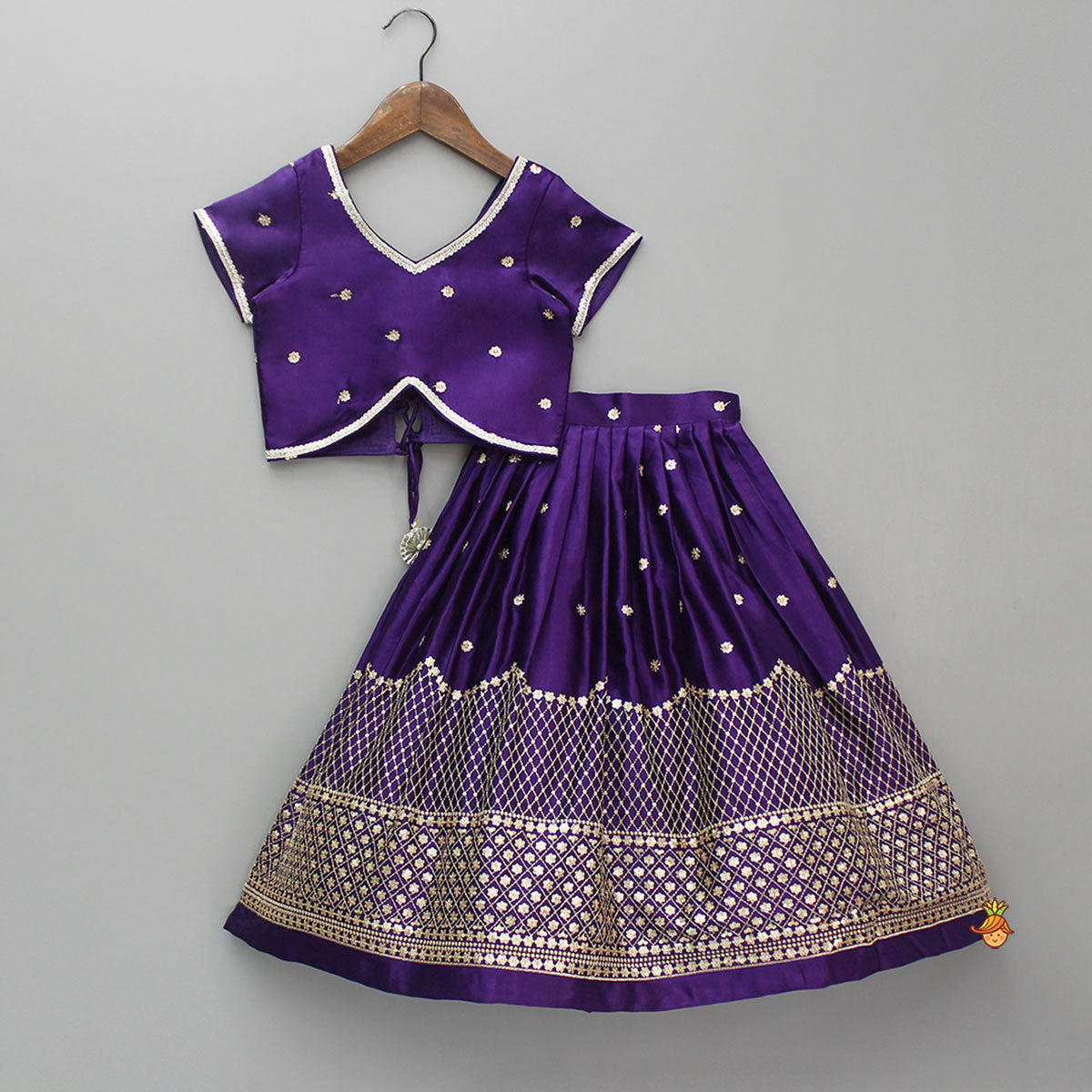 Pre Order: Sequin Embroidered Purple Top And Lehenga With Matching Net Dupatta