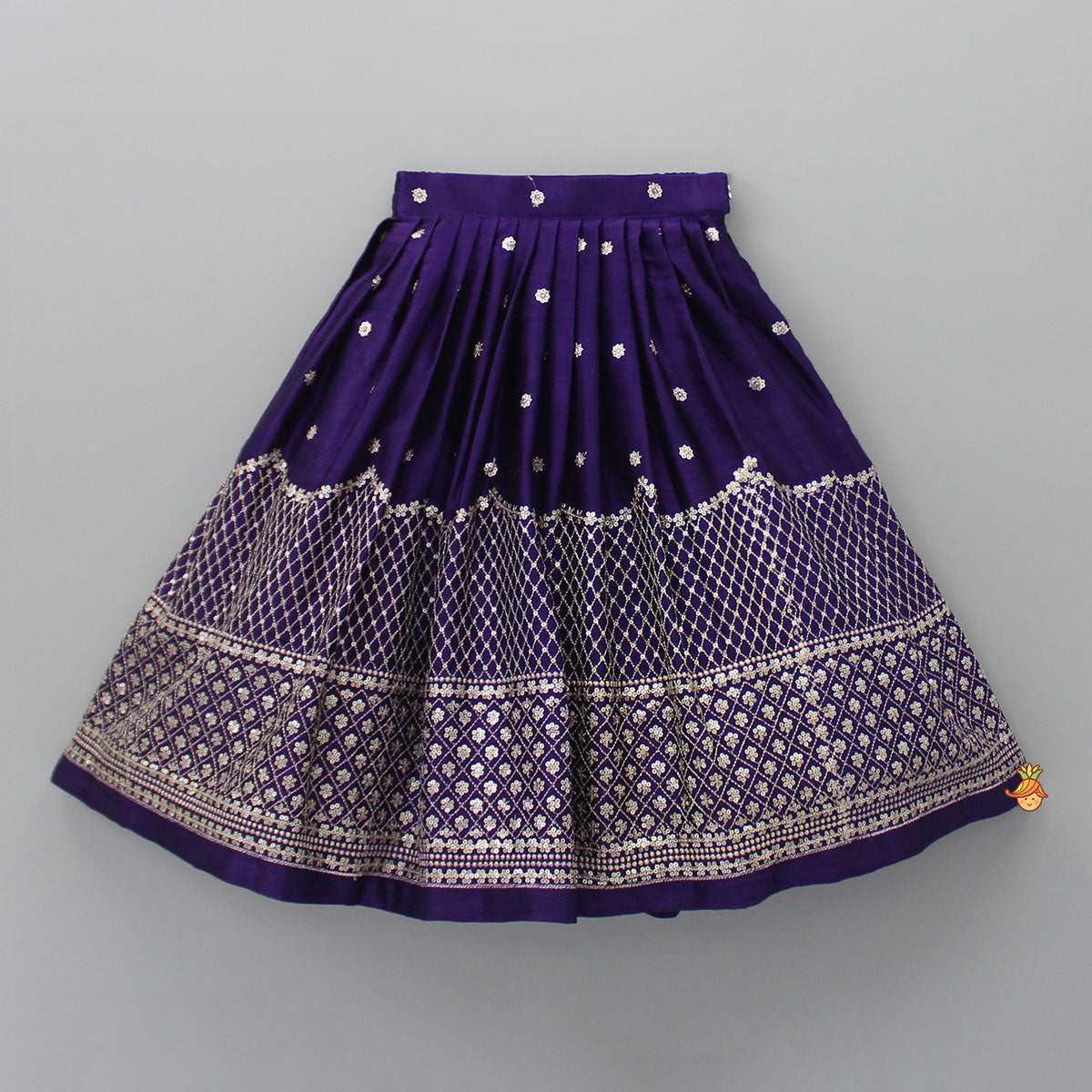 Pre Order: Sequin Embroidered Purple Top And Lehenga With Matching Net Dupatta
