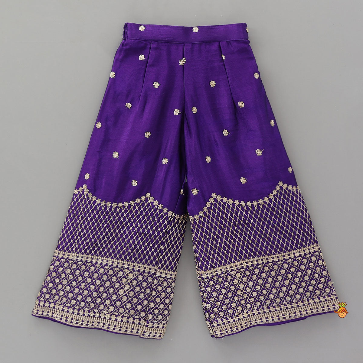 Pre Order: Sequins And Thread Embroidered Purple Strappy Kurti With Palazzo And Net Dupatta