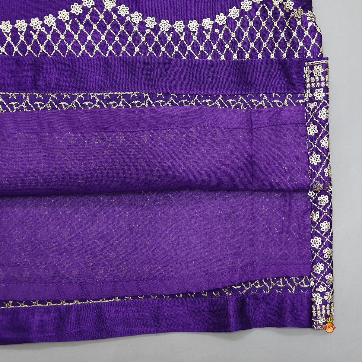 Pre Order: Sequins And Thread Embroidered Purple Strappy Kurti With Palazzo And Net Dupatta