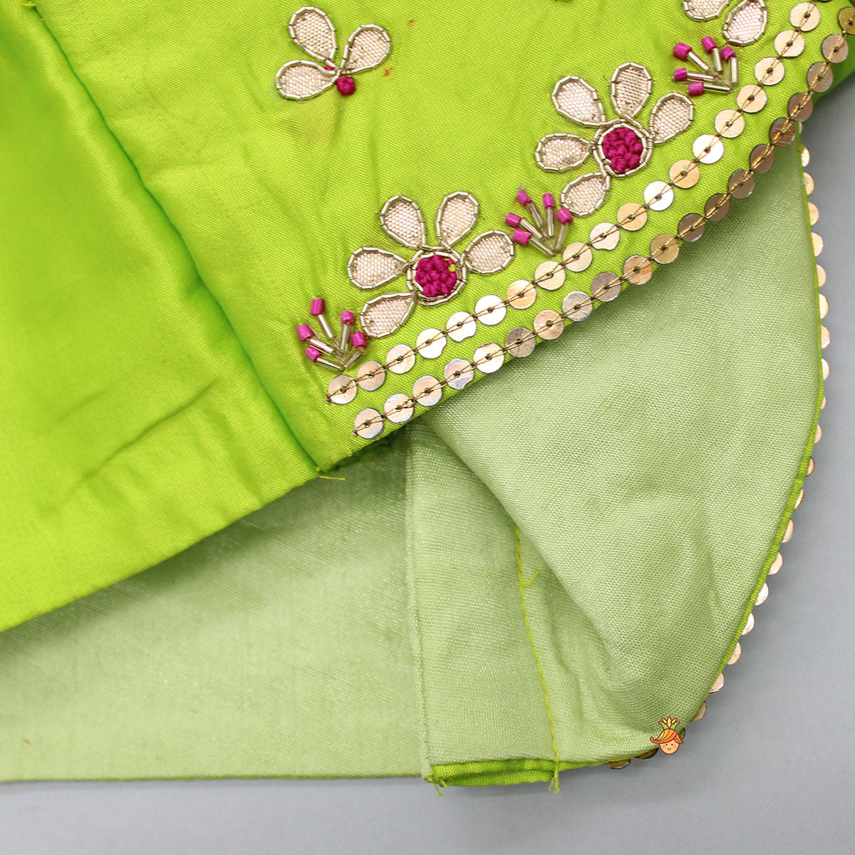 Pre Order: Green Embroidered Crop Top With Lehenga And Net Dupatta