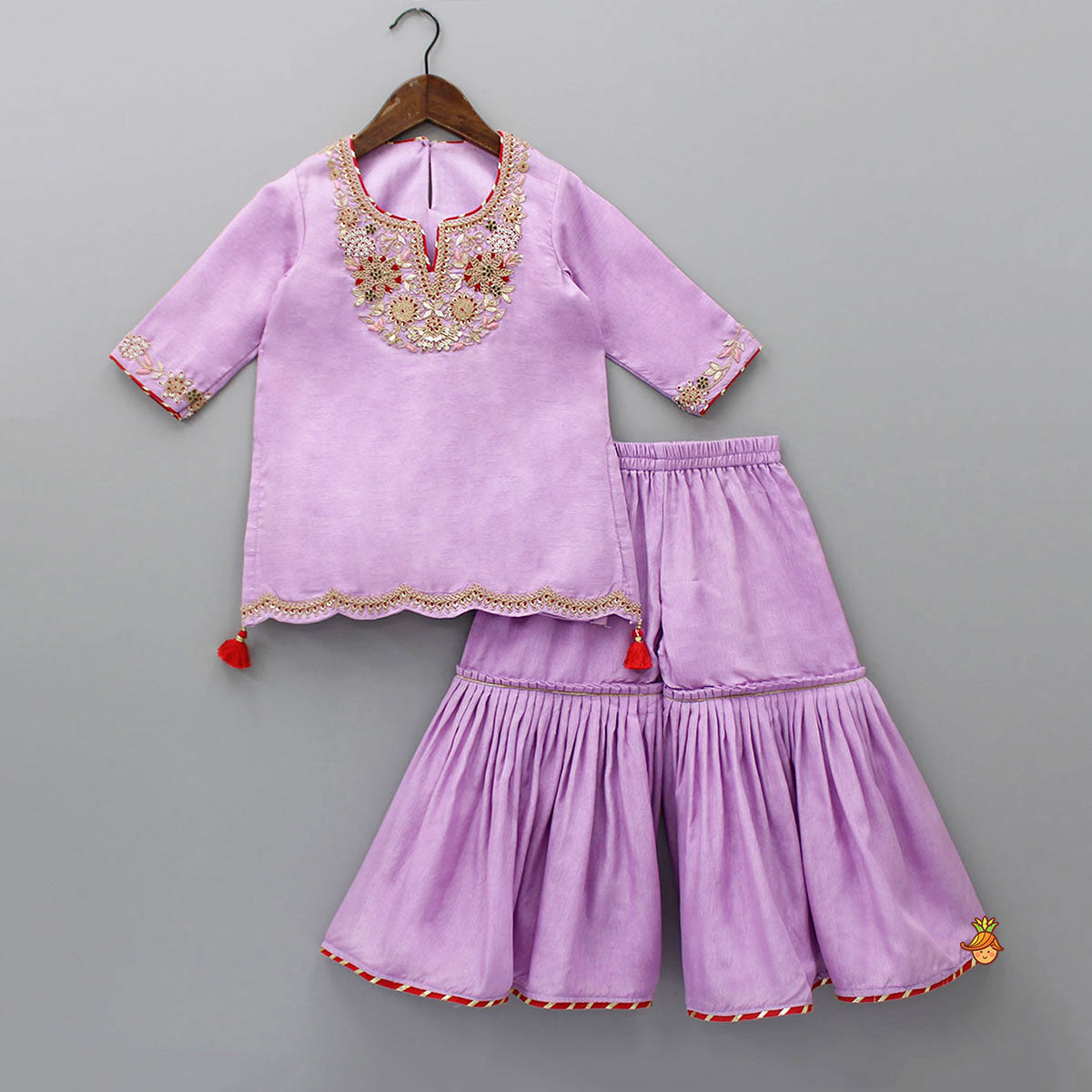 Pre Order: Embroidered Lavender Kurti And Sharara