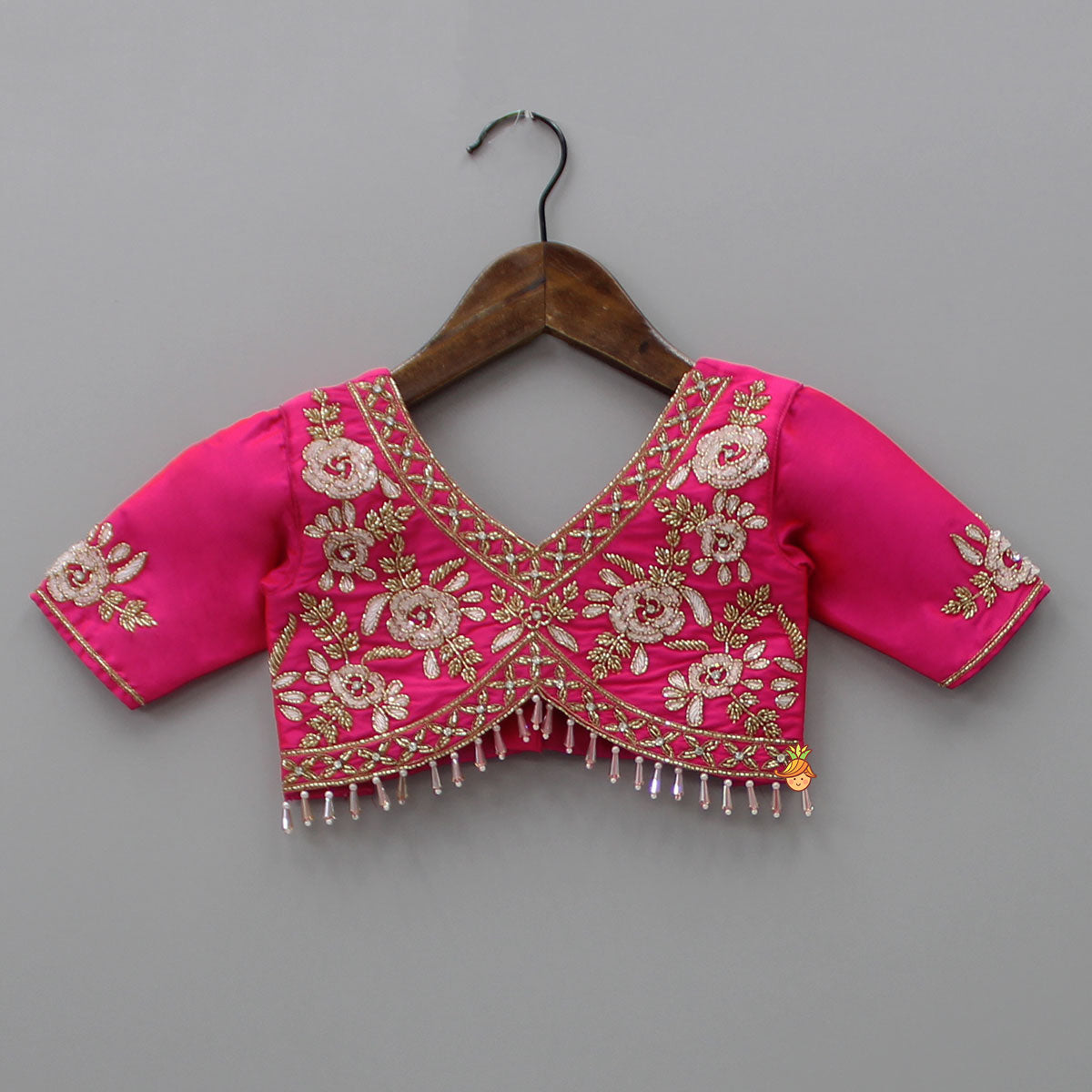 Pre Order: Floral Embroidered Pink Top And Lenega With Matching Net Dupatta