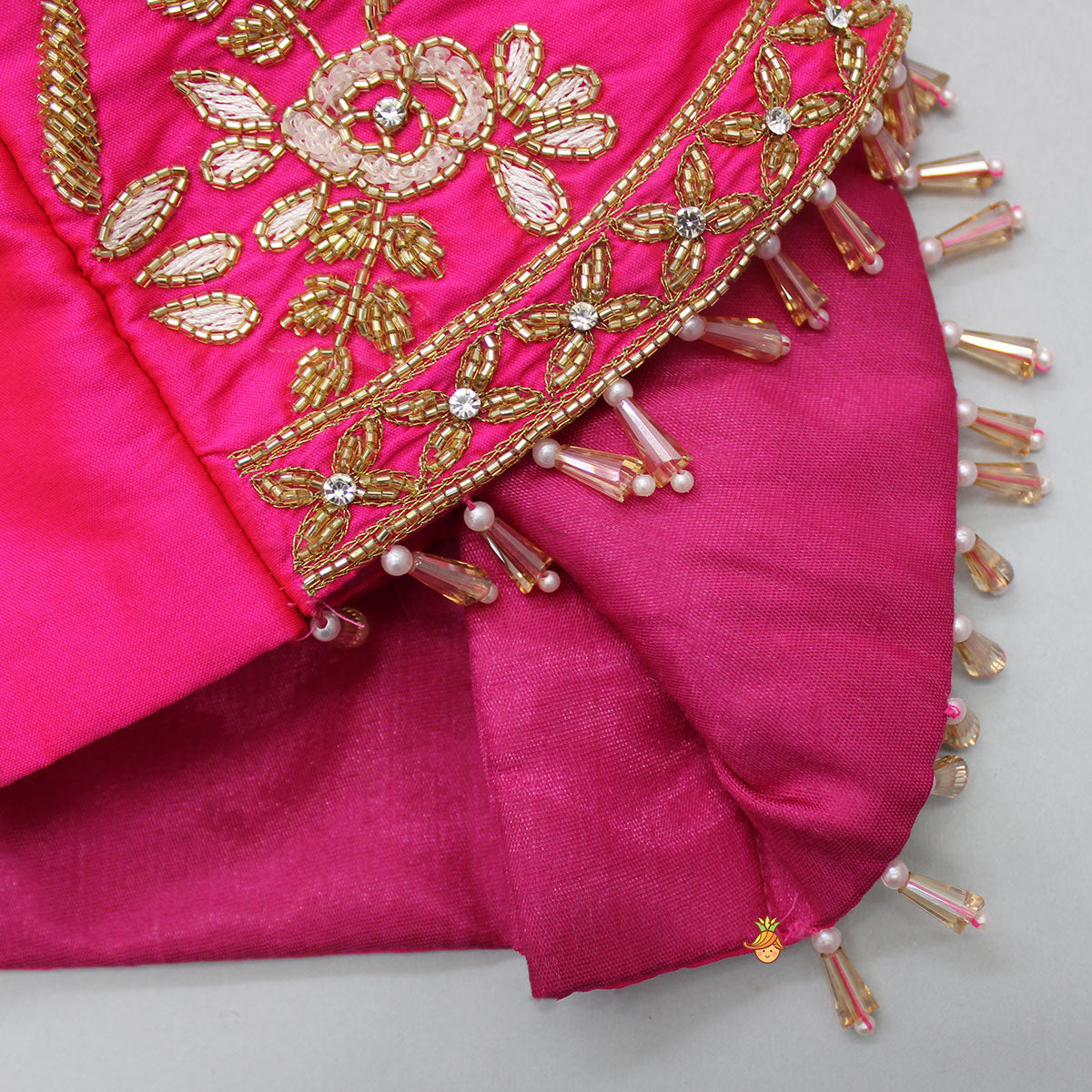 Pre Order: Floral Embroidered Pink Top And Lenega With Matching Net Dupatta