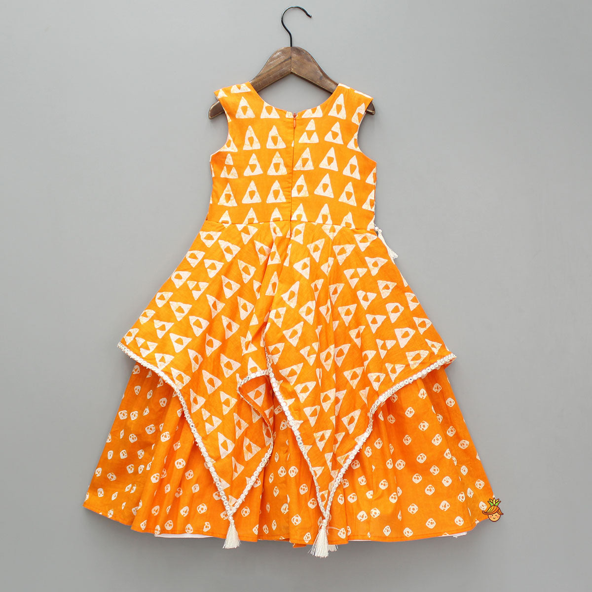 Pre Order: Orange Printed Kurti With Faux Mirror Work Flap