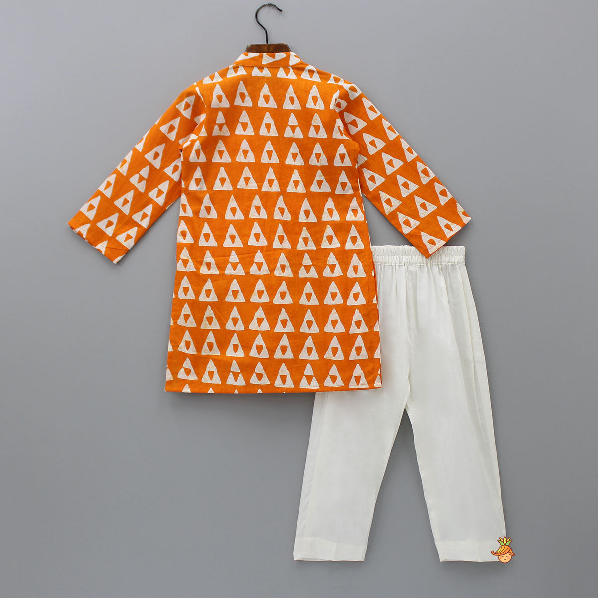 Pre Order: Orange Printed Kurta With One Side Flap And Pyjama