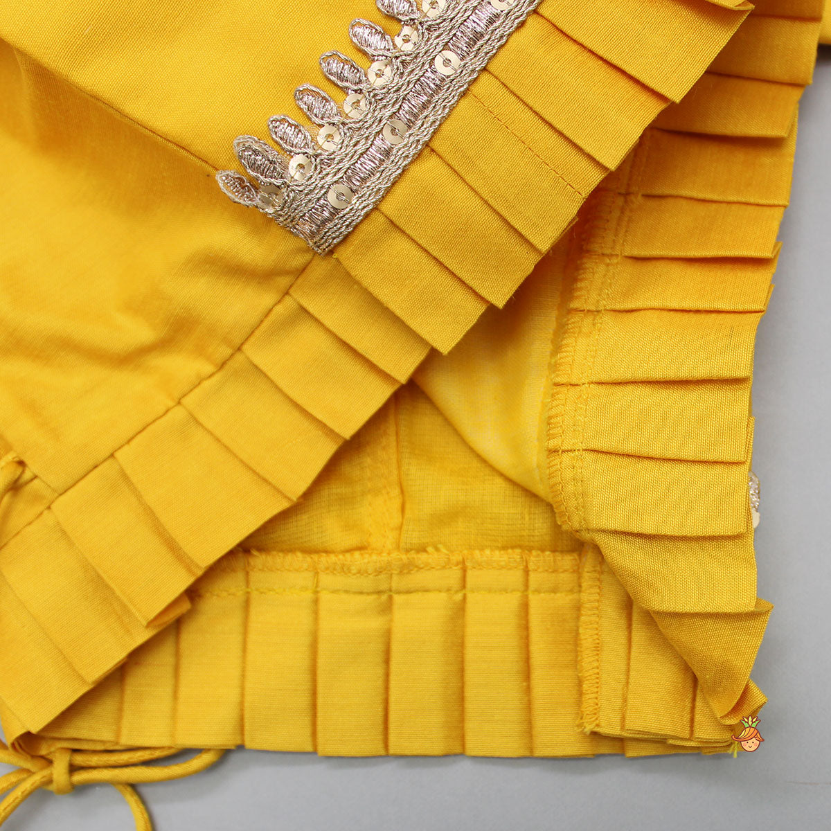 Pre Order: Yellow Decorative Neckline Top With Lehenga And Dupatta
