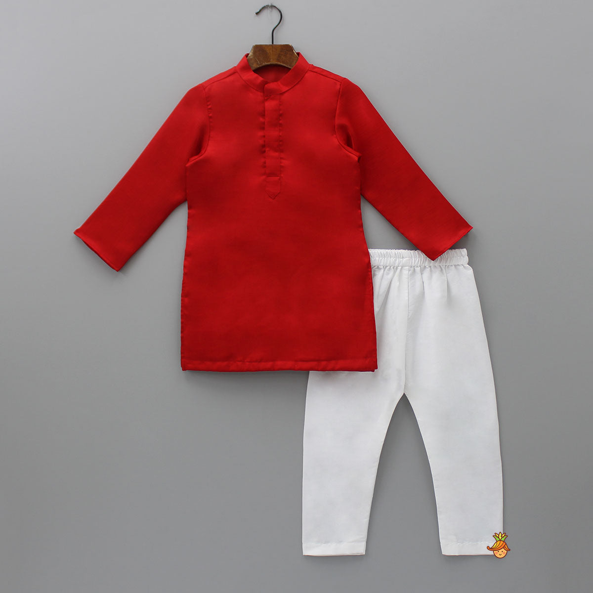 Pre Order: Red Kurta With Brocade Jacket And Pyjama