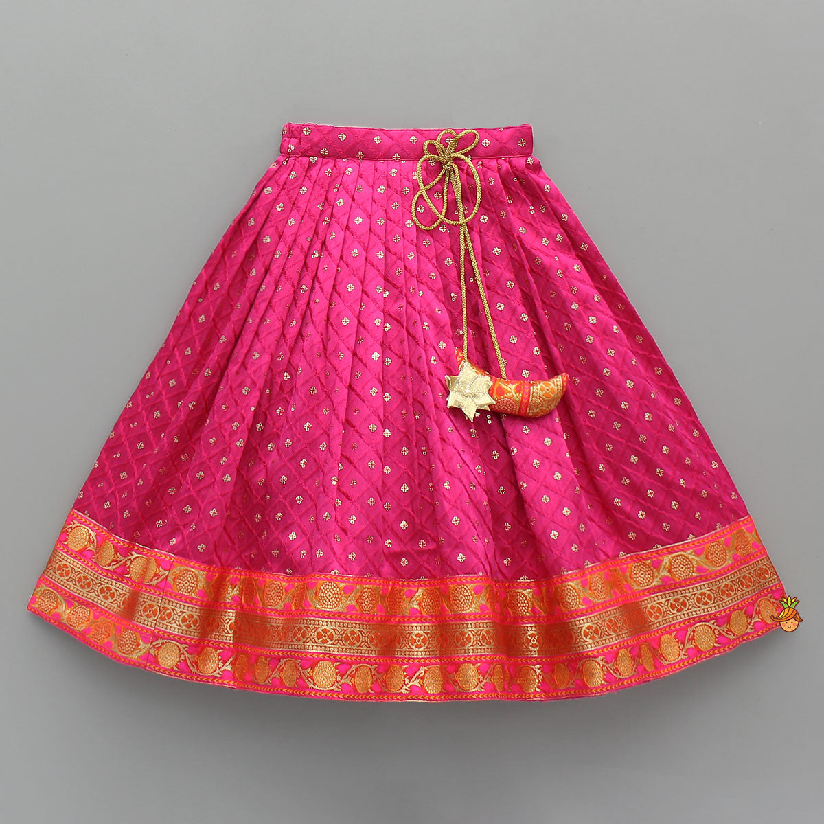 Pre Order: Brocade Strappy Top With Checks Embroidered Lehenga And Net Dupatta