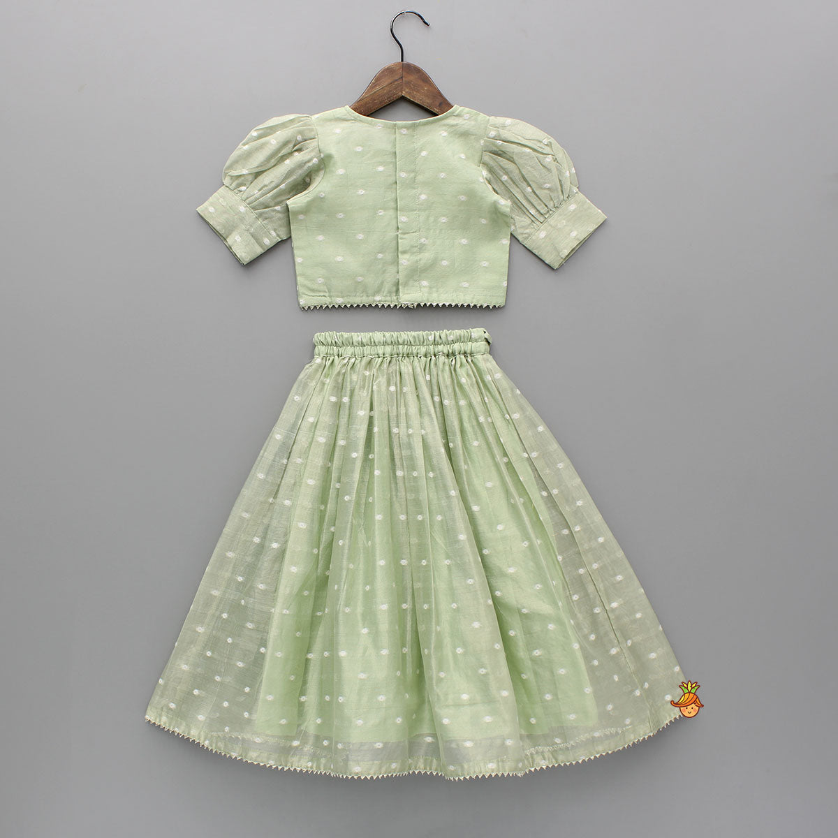 Pre Order: Green Butti Work Embroidered Top With Lehenga