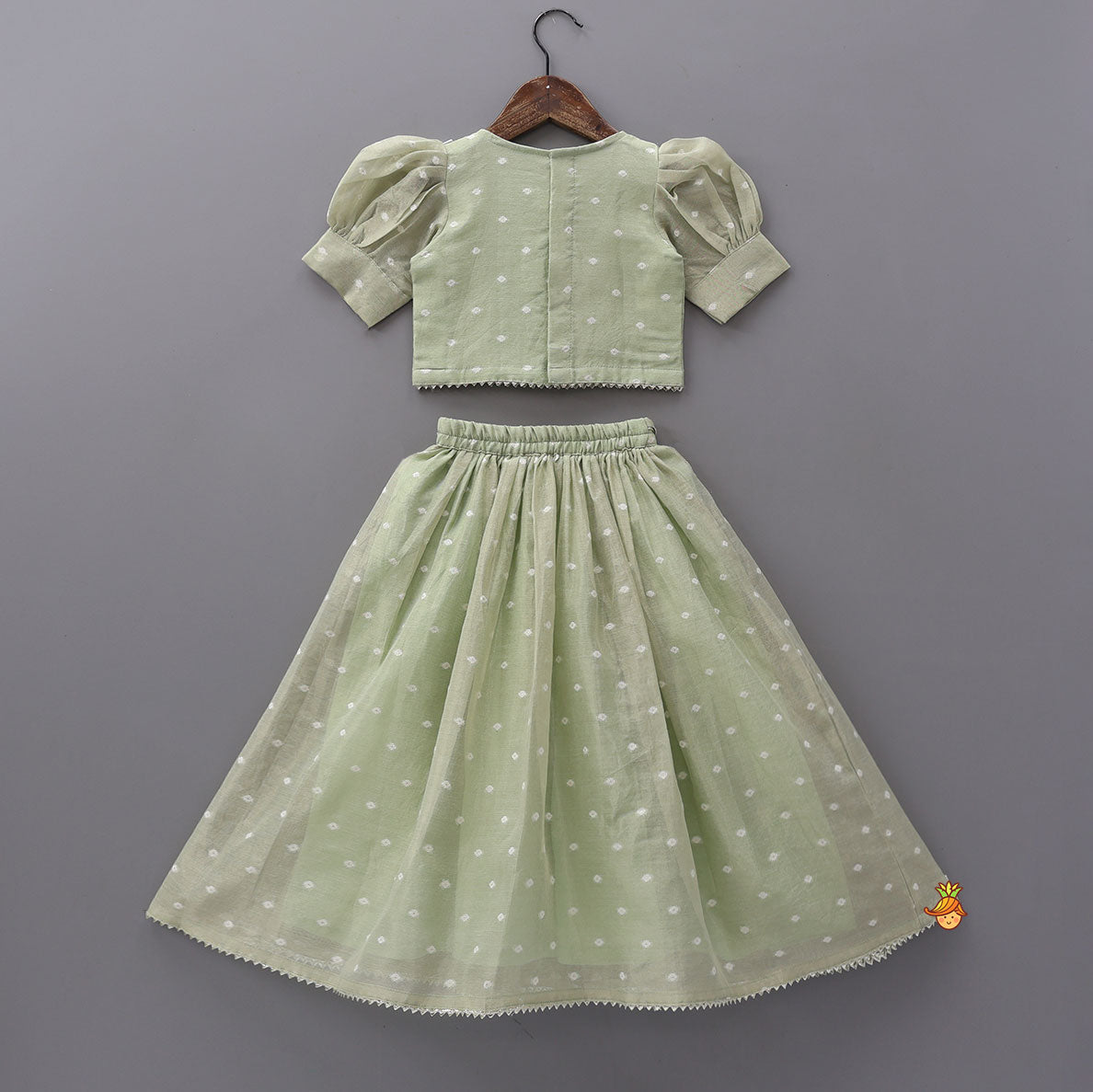 Pre Order: Green Butti Work Embroidered Top With Lehenga