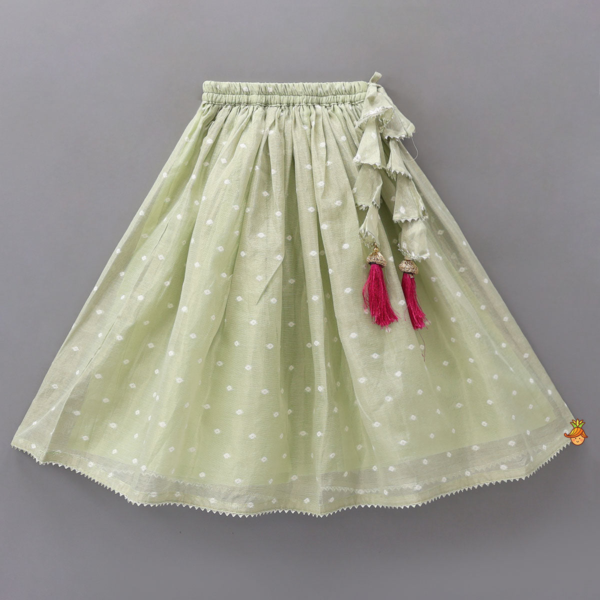 Pre Order: Green Butti Work Embroidered Top With Lehenga